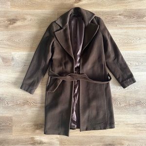 THEORY angora/wool brown wrap coat, Medium M